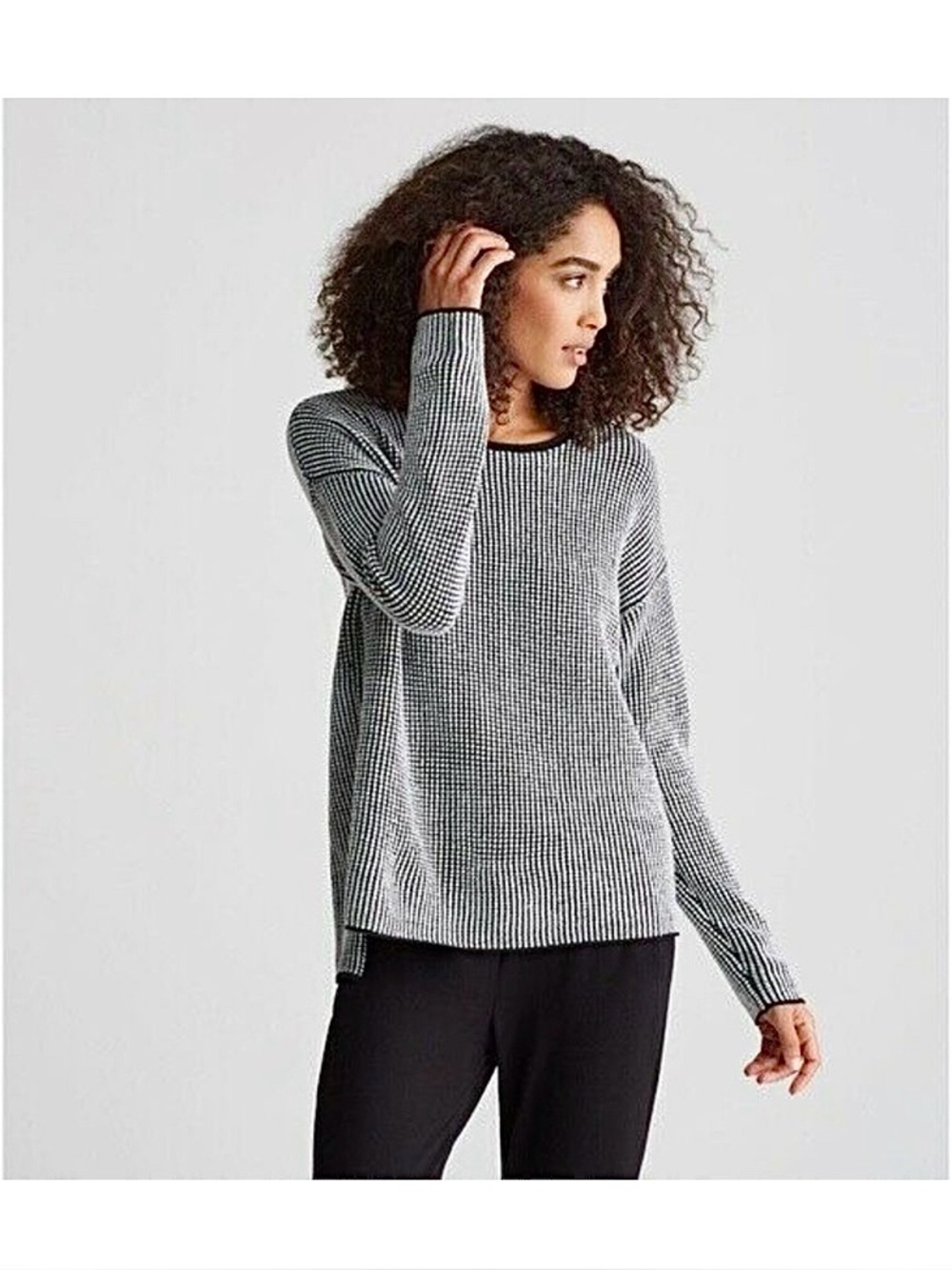 Eileen Fisher 100% Merino Wool Waffle Stitch Sweater